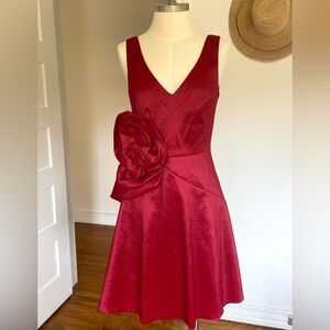 Red Sleeveless Dress with Floral Detail